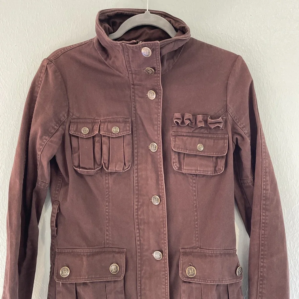 BB Dakota Utility Cargo Trench Jacket Coat Full Zip Brown M Y2K aso Bella‎ swan - Picture 3 of 11